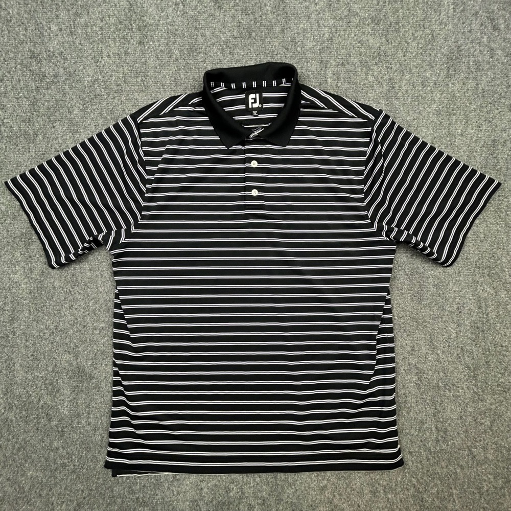 FootJoy Polo Shirt Mens XL Black Striped Performance Stretch Golf Short‎ Sleeve